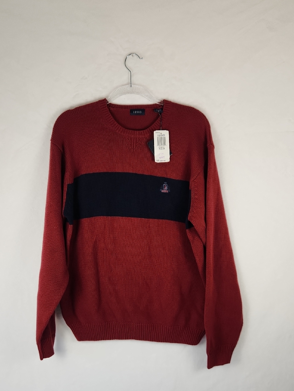 New IZOD Men's Sweater Burgundy with Navy Blue Stripe Size Medium